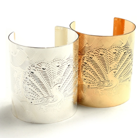 1 LEFT! NWT Metal Peacock Boho Solid Cuff Bracelet - Picture 2 of 2